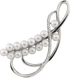 Splendid Pearls Rhodium Over Silver 4-5mm Pearl Brooch