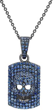 Forever Creations Silver Plated 2.80 ct. tw. Sapphire Skull Necklace