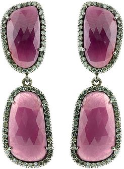 Adornia Fine Rhodium Plated Silver 24.50 ct. tw. Diamond & Pink Sapphire Drop Earrings