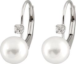 Splendid 0.02 ct. tw Diamond & Rhodium Plated Silver 6-7mm Freshwater Pearl Drop Earrings