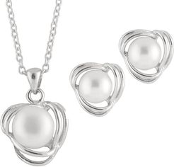 Splendid Pearls Rhodium Plated 6-6.5mm Pearl Necklace & Stud Sets