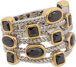 Juvell 18K Two-Tone Plated Black Topaz Twisted Cable Multi Row Ring