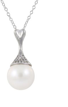 Splendid Pearls Rhodium Plated Silver 10-10.5mm Pearl Necklace