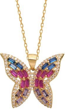 Gabi Rielle Gold Over Silver CZ Butterfly Pendant Necklace