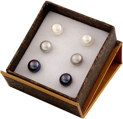 Splendid Pearls Rhodium Plated Silver 8-9mm Freshwater Pearl Earring Set