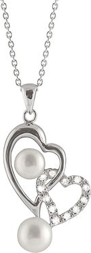 Splendid Pearls Rhodium Plated Silver 6-7.5mm Freshwater Pearl & CZ Necklace