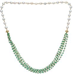 Forever Creations 18K Over Silver 25.00 ct. tw. Emerald & Pearl 30in Necklace