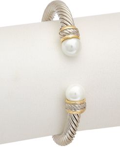 Juvell 18K Two-Tone Plated Imitation Pearl Twisted Cable Cuff Bracelet