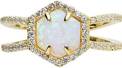 Sterling Forever 14K Yellow Gold Plated Silver CZ Opal Ring