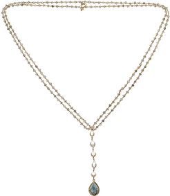 Forever Creations 18K Over Silver 76.00 ct. tw. Labodrite & 5mm Pearl 36in Necklace