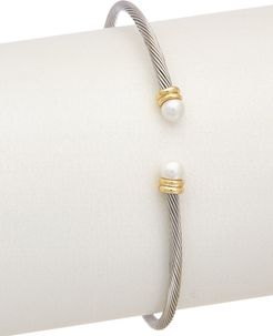 Juvell 18K Two-Tone Plated Imitation Pearl Twisted Cable Cuff Bracelet