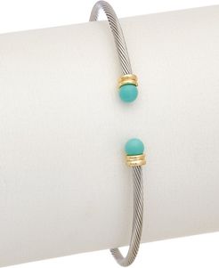 Juvell 18K Two-Tone Plated Imitation Turquoise Twisted Cable Cuff Bracelet