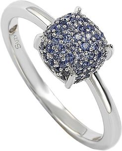 Suzy Levian Silver Diamond & Blue Sapphire Ring