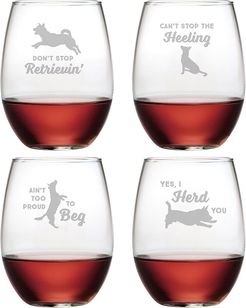 Susquehanna Glass Set of 4 Clever Canines Assortment Stemless Wine Tumblers