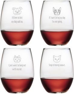 Susquehanna Glass Set of 4 Cats & Dogs Assortment Stemless Wine Tumblers