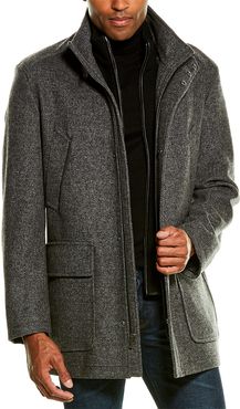 Cole Haan Leather-Trim Wool-Blend Coat