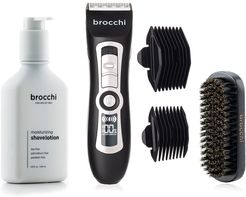 BROCCHI Electric Trimmer, Boar Bristle Beard Brush & Moisturizing Shave Lotion Bundle