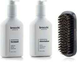 BROCCHI Boar Bristle Beard Brush & Moisturizing Face Wash & Shave Lotion Bundle