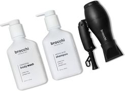 BROCCHI Travel Hair Dryer, Amino Acid Shampoo & Cleansing Body Wash Bundle