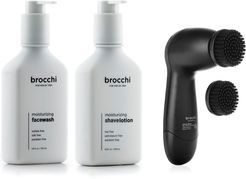 BROCCHI Electric Facial Brush, Moisturizing Face Wash & Shave Lotion Bundle