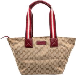 Gucci Beige GG Canvas & Burgundy Leather Tote