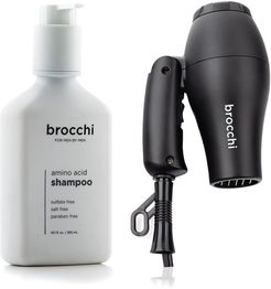 BROCCHI Travel Hair Dryer & Amino Acid Shampoo Bundle