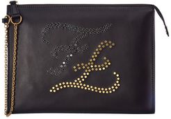 FENDI Karligraphy Studded Leather Pouchette