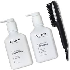 BROCCHI Hot Air Brush, Amino Acid Shampoo & Cleansing Body Wash Bundle