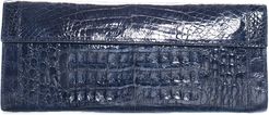Nancy Gonzalez Blue Crocodile Leather Foldover Clutch