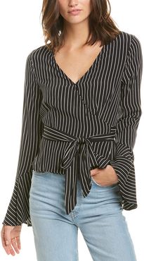 Three Dots Crepe Wrap Blouse