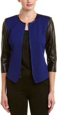 St. John Leather-Trim Wool-Blend Jacket