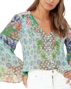 Hale Bob Silk V-Neck Top