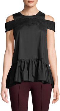 Tibi Cold-Shoulder Ruffle Top