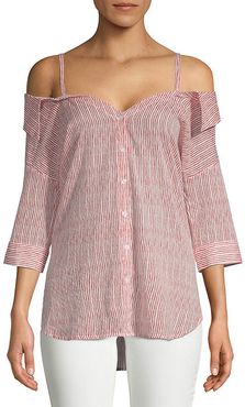 Saks Fifth Avenue Mella Stripe Cold-Shoulder Cotton Button-Down Shirt