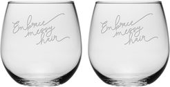 susquehanna Set of Two 16.75oz Embrace Messy Hair Stemless Glasses