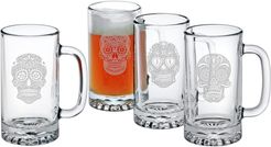 Susquehanna Glass Set of Four 16oz Dia De Los Muertos Pub Beer Mugs