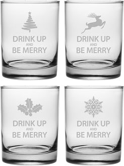 Susquehanna Glass Set of Four "Drink Up & Be Merry" 14oz Rocks Glasses