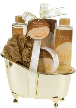 Freida & Joe White Rose Jasmine Gold Tub Spa Bath Gift Set