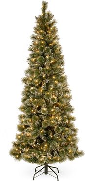 7.5ft Glittery Bristle Pine Slim Tree with Warm White LED Lights