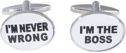 Bey-Berk Bey Berk I'm The Boss & I'm Never Wrong Rhodium Plated Cufflinks