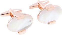 Bey-Berk Rose Gold & Mother of Pearl Oval Cufflinks