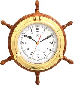 Bey-Berk Lacquered Brass Porthole Quartz Clock