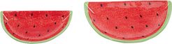 Set of 2 Transpac Dolomite Red Spring Watermelon Plates