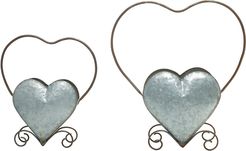 Set of 2 Transpac Metal Silver Spring Nested Heart Planters