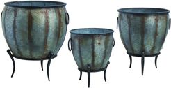 Set of 3 Transpac Metal Silver Spring Rustic Oblong Standing Containers