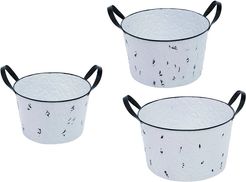 Set of 3 Transpac Metal White Spring Filigree Nested Enamel Buckets