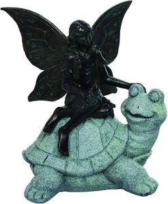Transpac Resin Gray Spring Enchanted Garden Fairy on Turtle Statuette