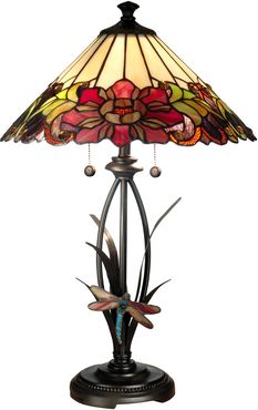 Floral with Dragonfly Tiffany Table Lamp
