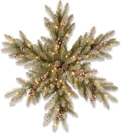 National Tree Company 32in Dunhill Fir Snowy Snowflake with Cones, Red Berries &35 Warm White Battery Operated LED Lights w/Time
