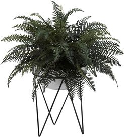 D&W Silks Large River Fern in White Bowl with Metal Stand